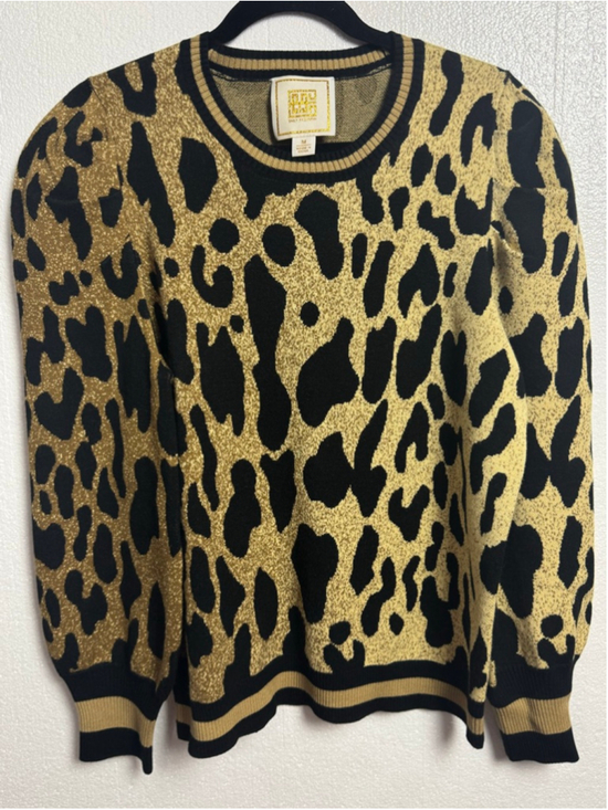 Emily McCarthy Sweaters - Emily McCarthy Julia Sweater Gold Black Lady Leopard Print Crew Neck Sweater M